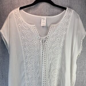 Kona Sol White Eyelet Tassel Tie Boho Swim Beach Coverup Small Coastal Pullover